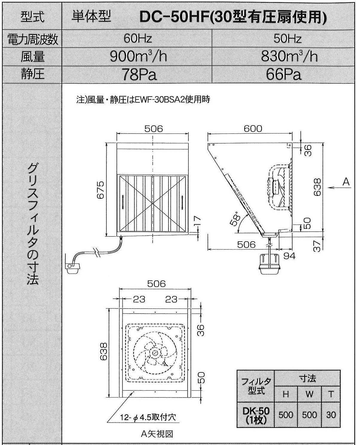 クラコ ダブルチェック　ＤＣ-ＨＦ型　圧力扇内臓可能タイプ