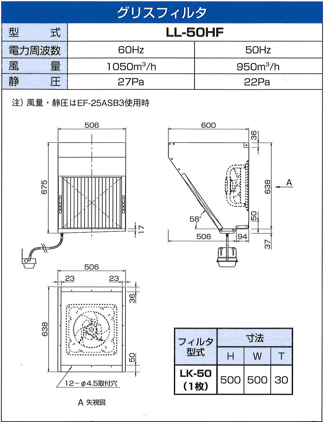 クラコ ダブルチェック　LL-HF型　圧力扇内臓可能タイプ