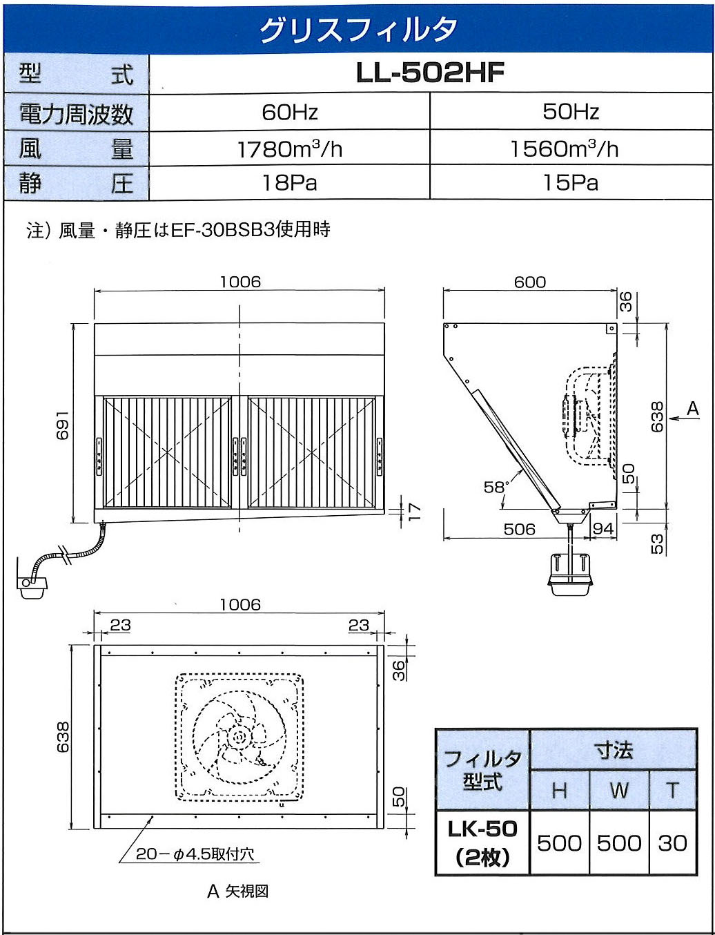 クラコ ダブルチェック　LL-HF型　圧力扇内臓可能タイプ