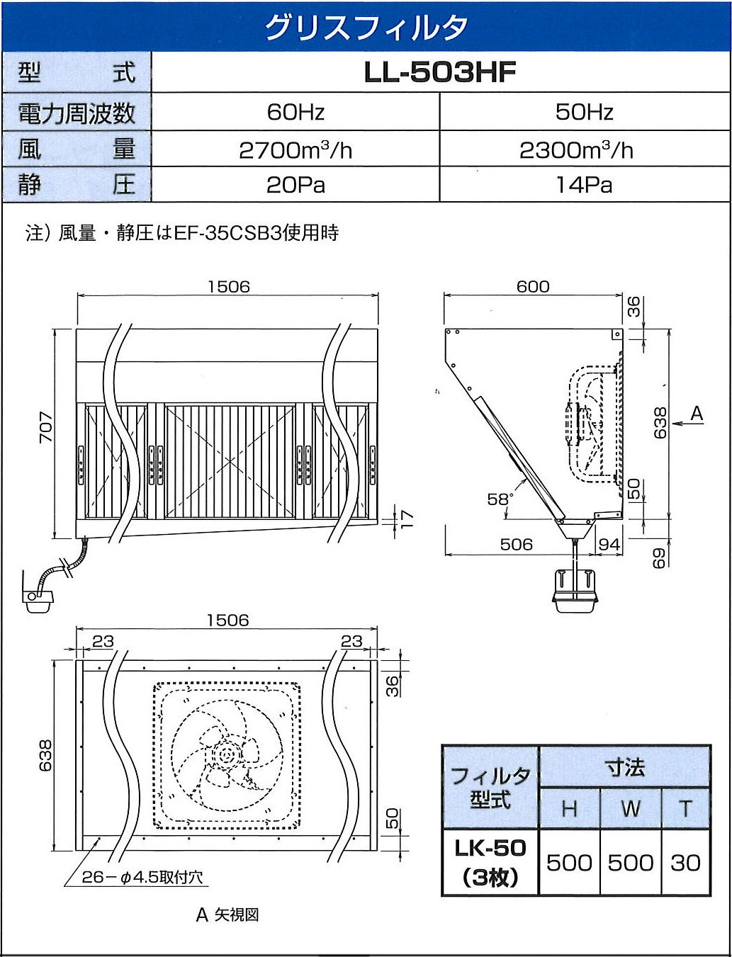 クラコ ダブルチェック　LL-HF型　圧力扇内臓可能タイプ